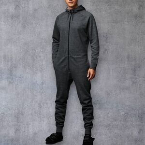 Fabletics Mens Gray To-Go Hooded Jumpsuit Sz S